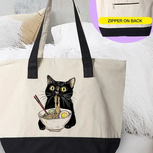 Cat Eating Ramen Tote Bag