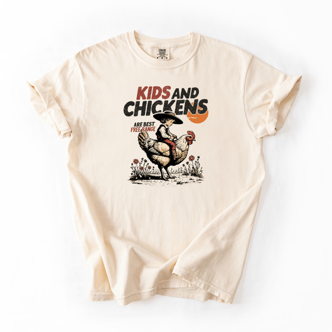 Kids and Chickens Funny Farm Western Graphic Tee