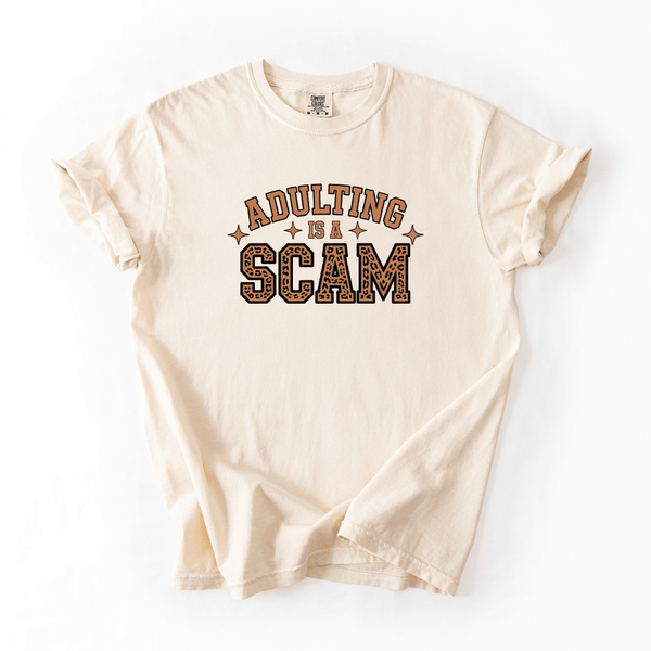 Adulting Is a Scam Funny Graphic Tee for Everyday Sarcasm Lovers
