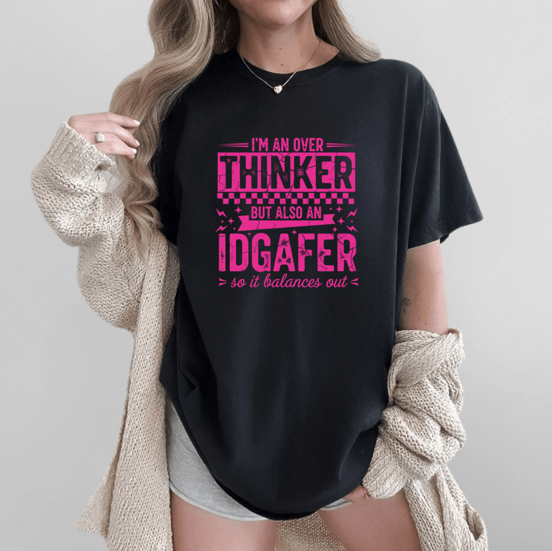 Overthinker IDGAF Funny Graphic Tee Pink Sarcastic Humor Shirt