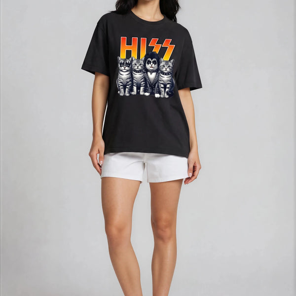 Hiss Funny Cat Rock Band Graphic Tee