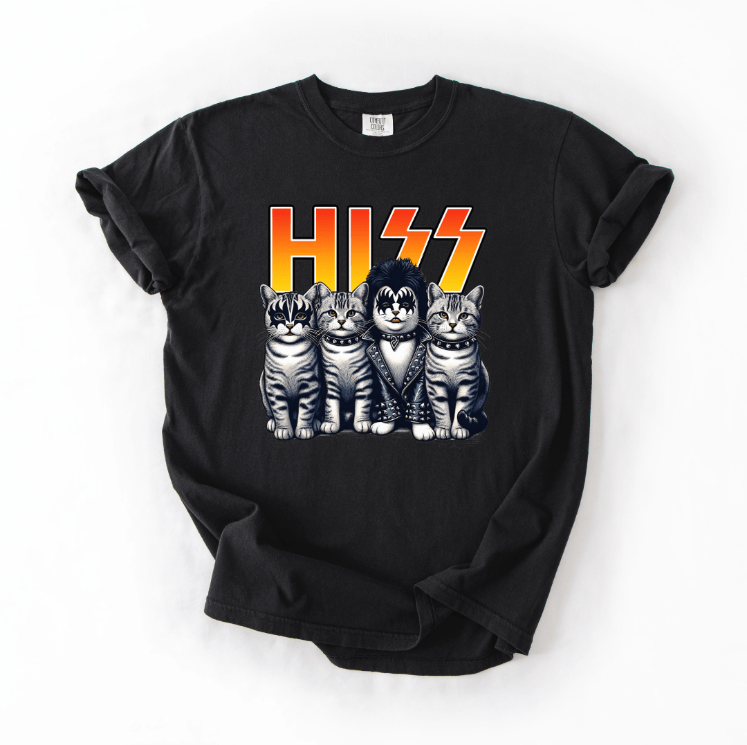 Hiss Funny Cat Rock Band Graphic Tee