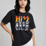Hiss Funny Cat Rock Band Graphic Tee