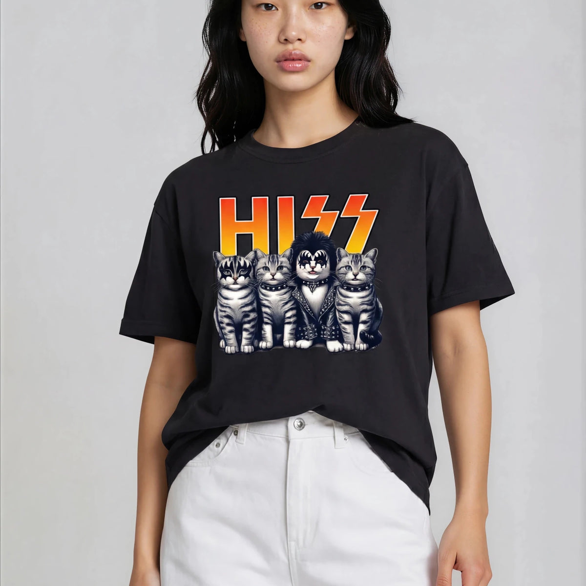 Hiss Funny Cat Rock Band Graphic Tee