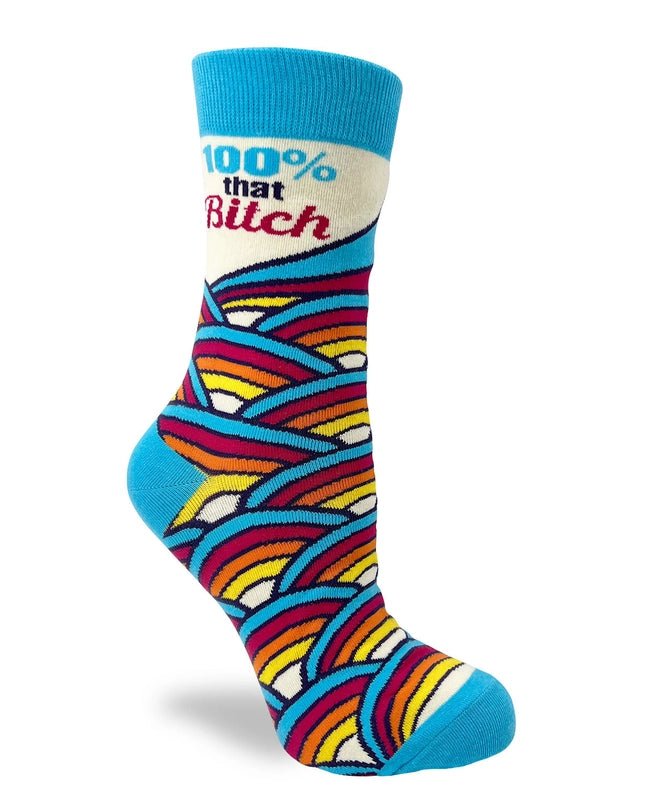 "100% That Bitch" Women's Sassy Novelty Crew Socks Stylish and comfortable!