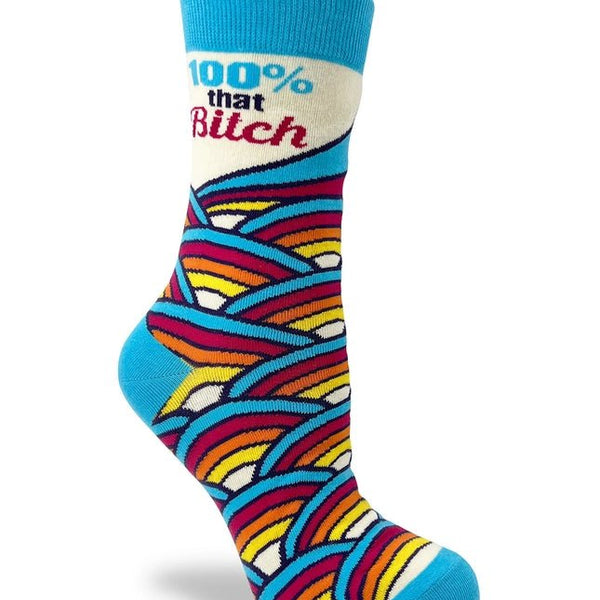 "100% That Bitch" Women's Sassy Novelty Crew Socks Stylish and comfortable!