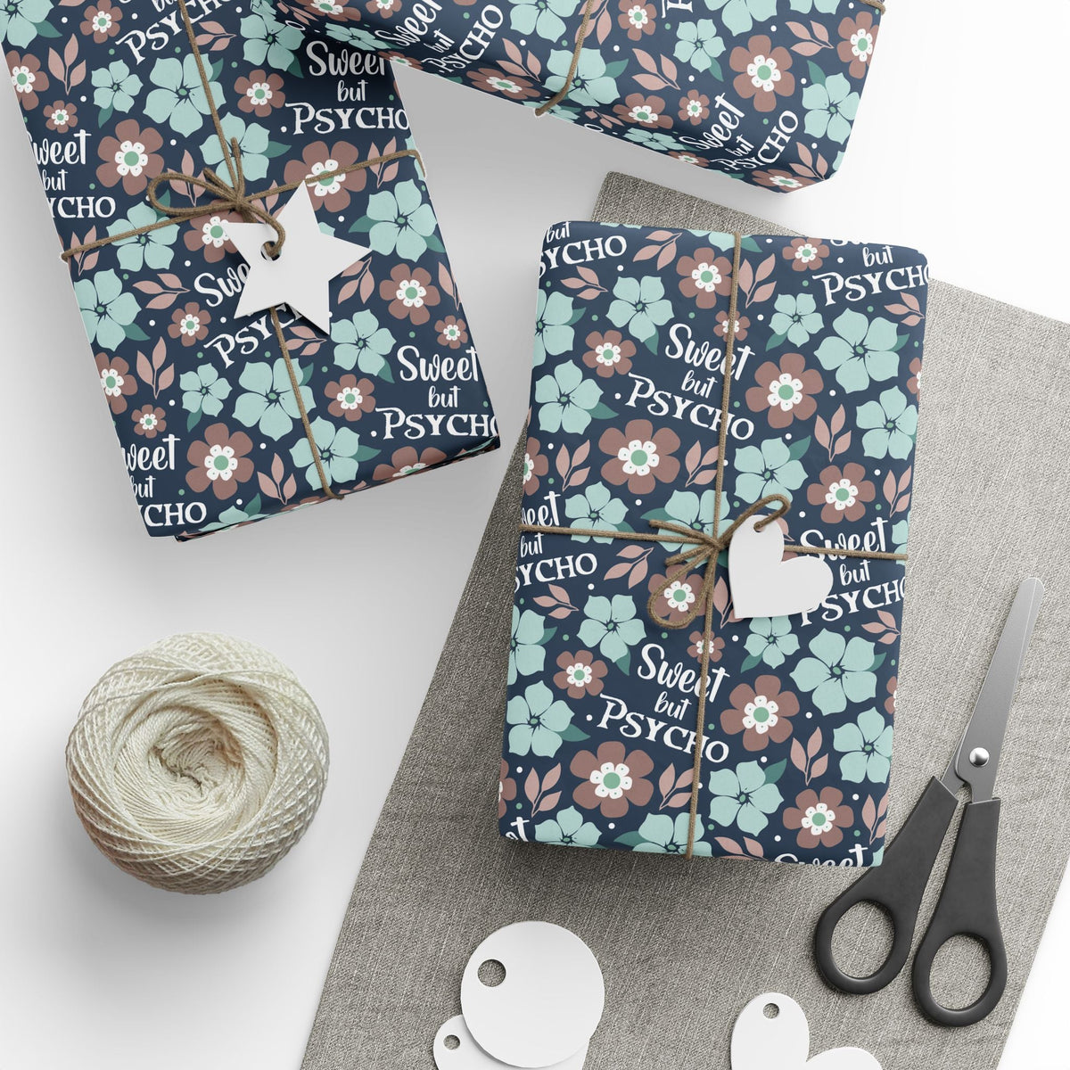 Floral 'Sweet But Psycho' Pattern Wrapping Paper
