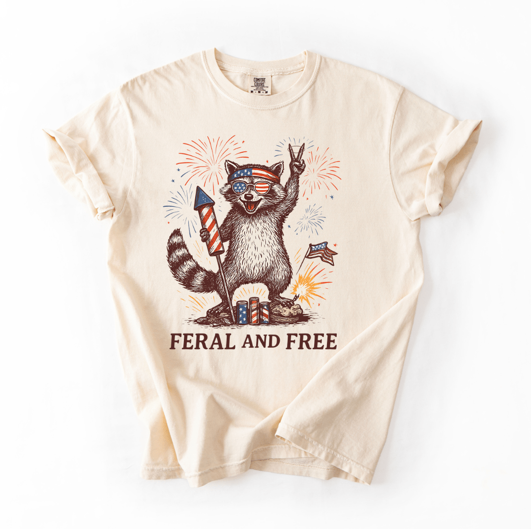 Feral and Free Patriotic Raccoon Fourth of July Shirt